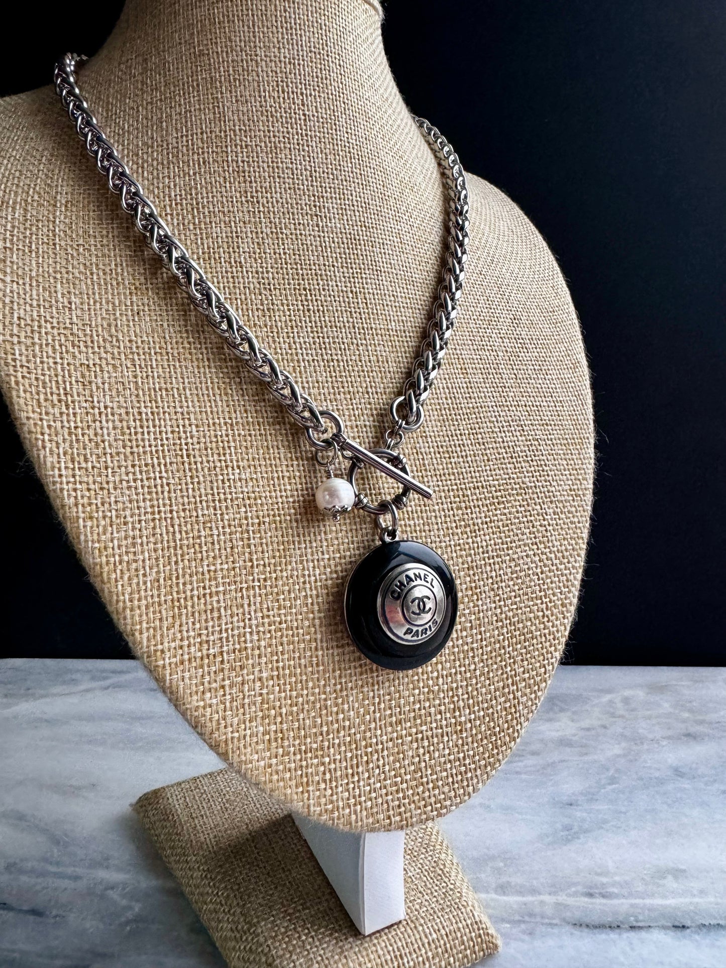 Black onyx One of a kind Authentic Reworked button necklace