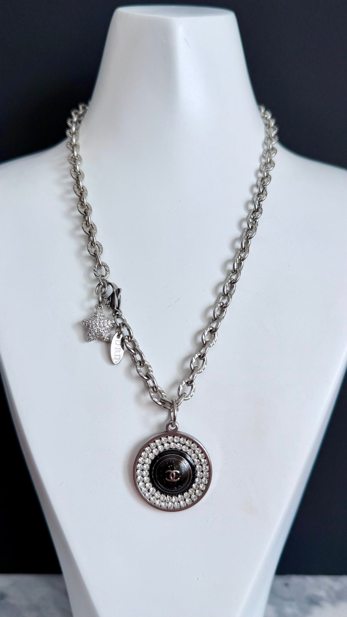 ✨ RARE Large Vintage Authentic reworked silver button Necklace