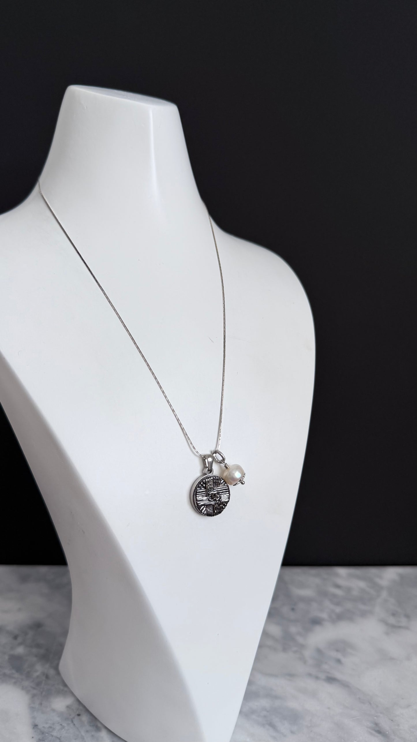 🖤 Reworked Authentic sterling silver button necklace with sterling silver chain