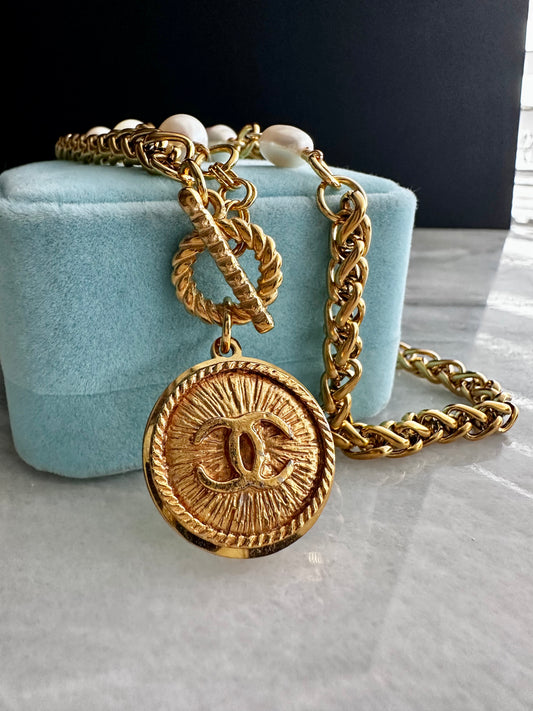 SUPER RARE Large Vintage Authentic reworked Gold button Necklace