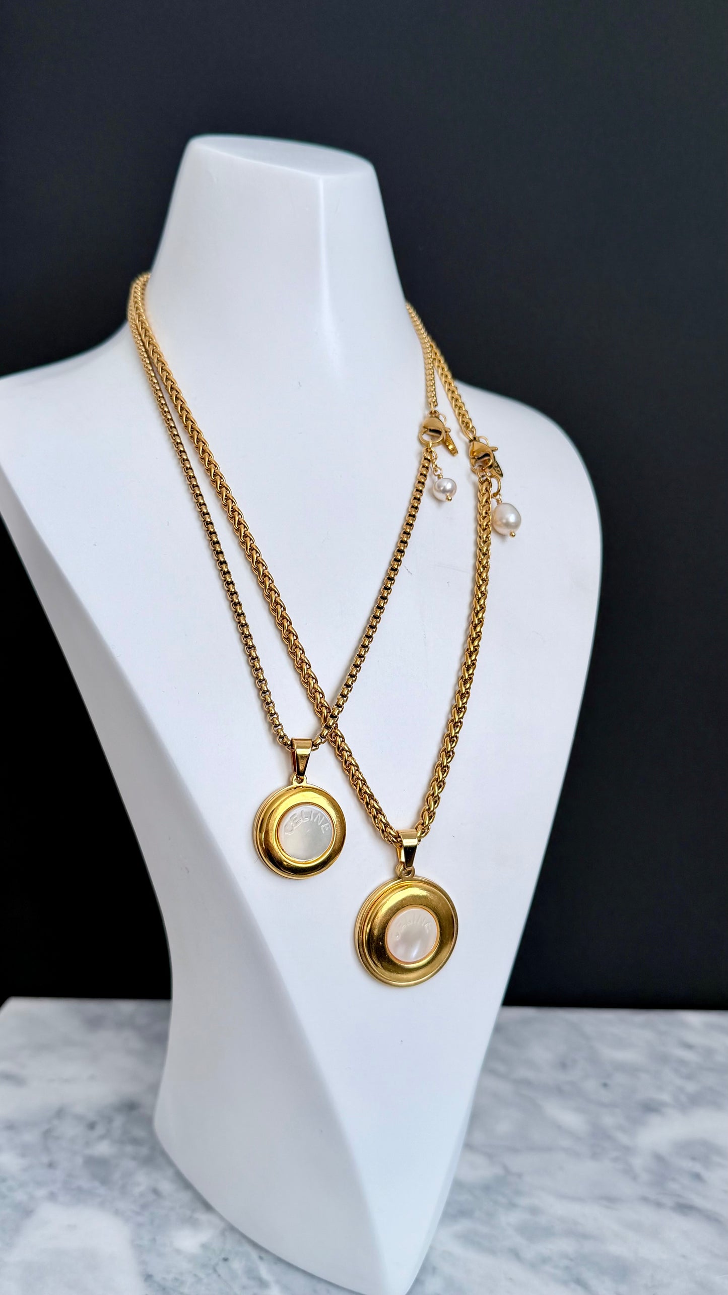 🤍 Vintage Authentic reworked Celine Gold button Necklace - Medium size version