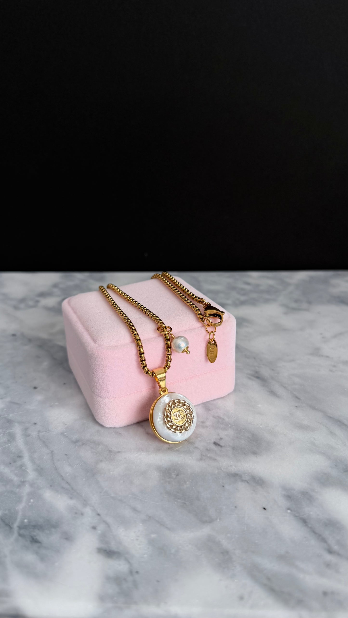 SUPER RARE MOTHER OF PEARL and Vintage Authentic reworked Gold button Necklace