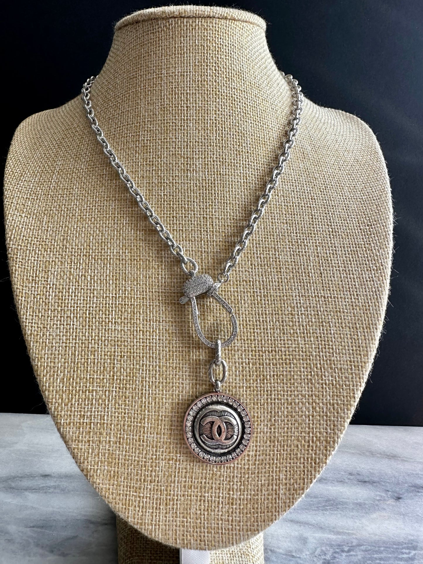 Authentic Reworked silver Button Necklace