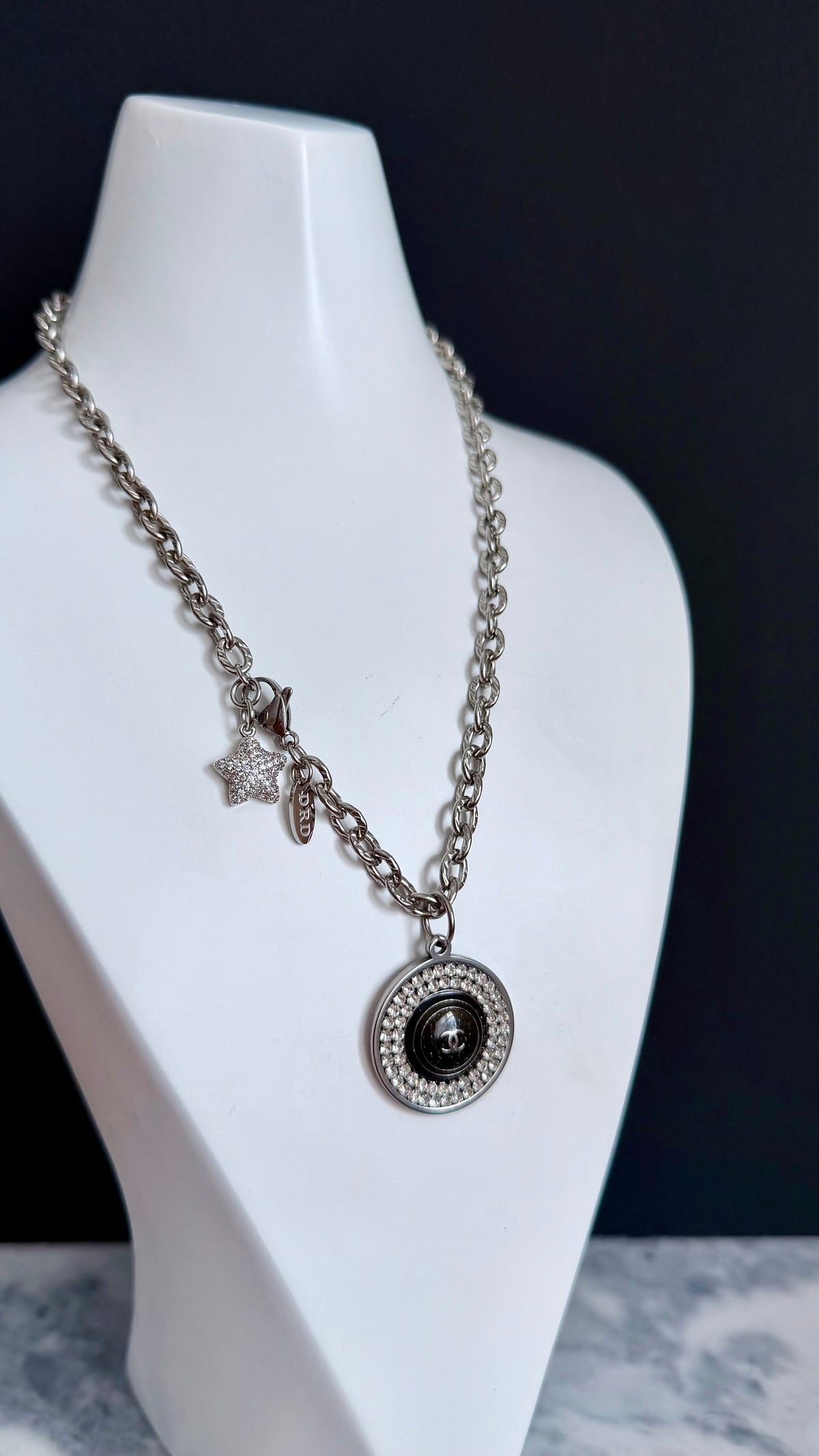 ✨ RARE Large Vintage Authentic reworked silver button Necklace
