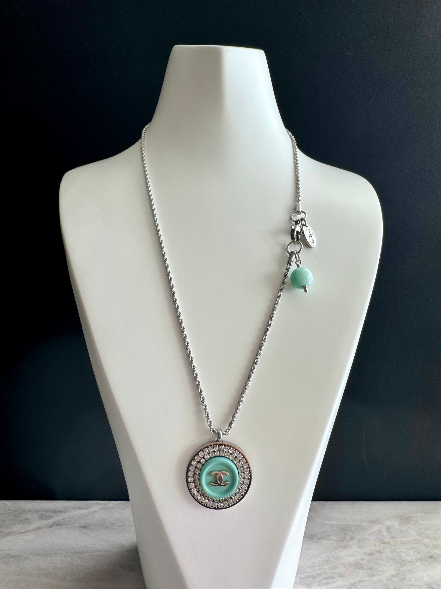 Authentic Reworked teal Button Necklace