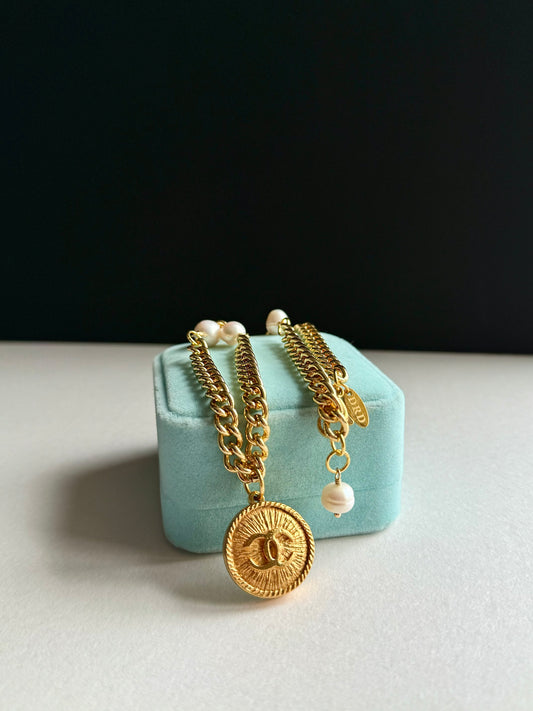 Extremely rare Authentic Reworked gold Button Necklace