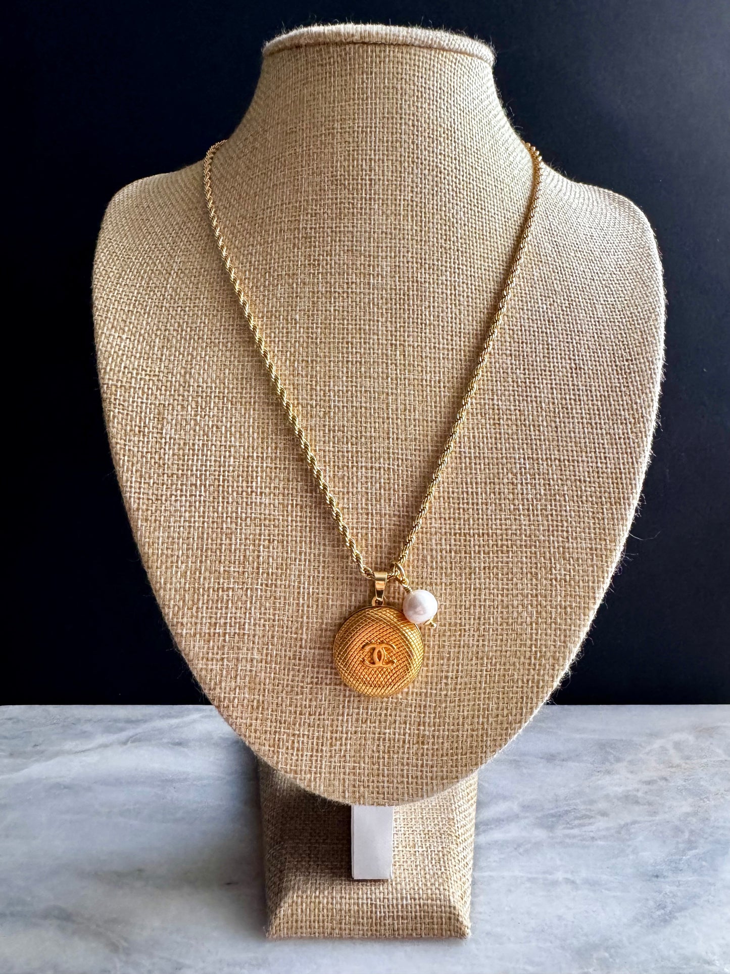 Large RARE Vintage Authentic reworked Gold button Necklace