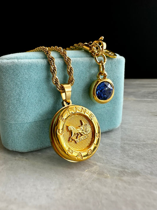 💙 Vintage Authentic reworked Celine Gold button Necklace