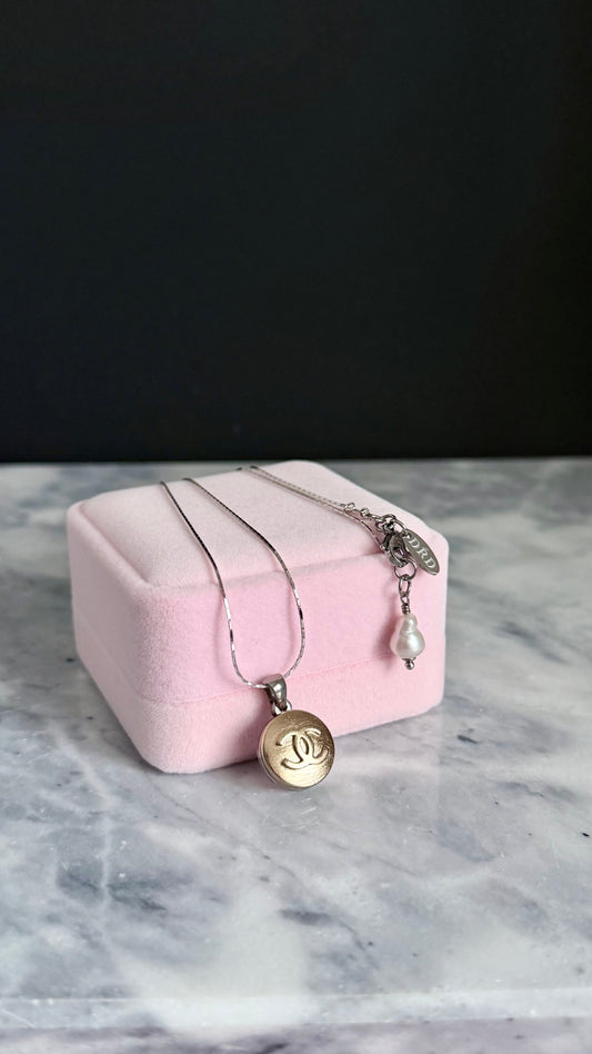 💖 Small Mixed metal Authentic sterling silver chain button necklace