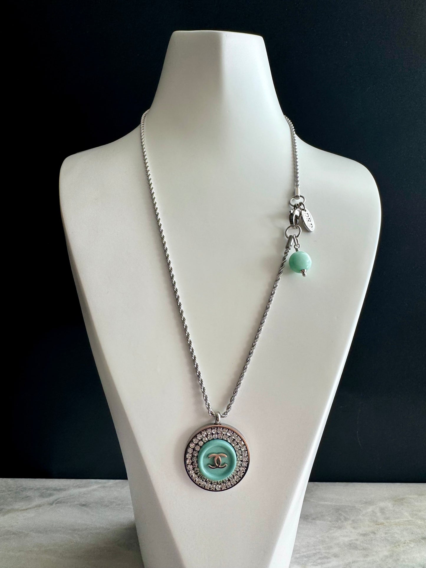 Authentic Reworked teal Button Necklace