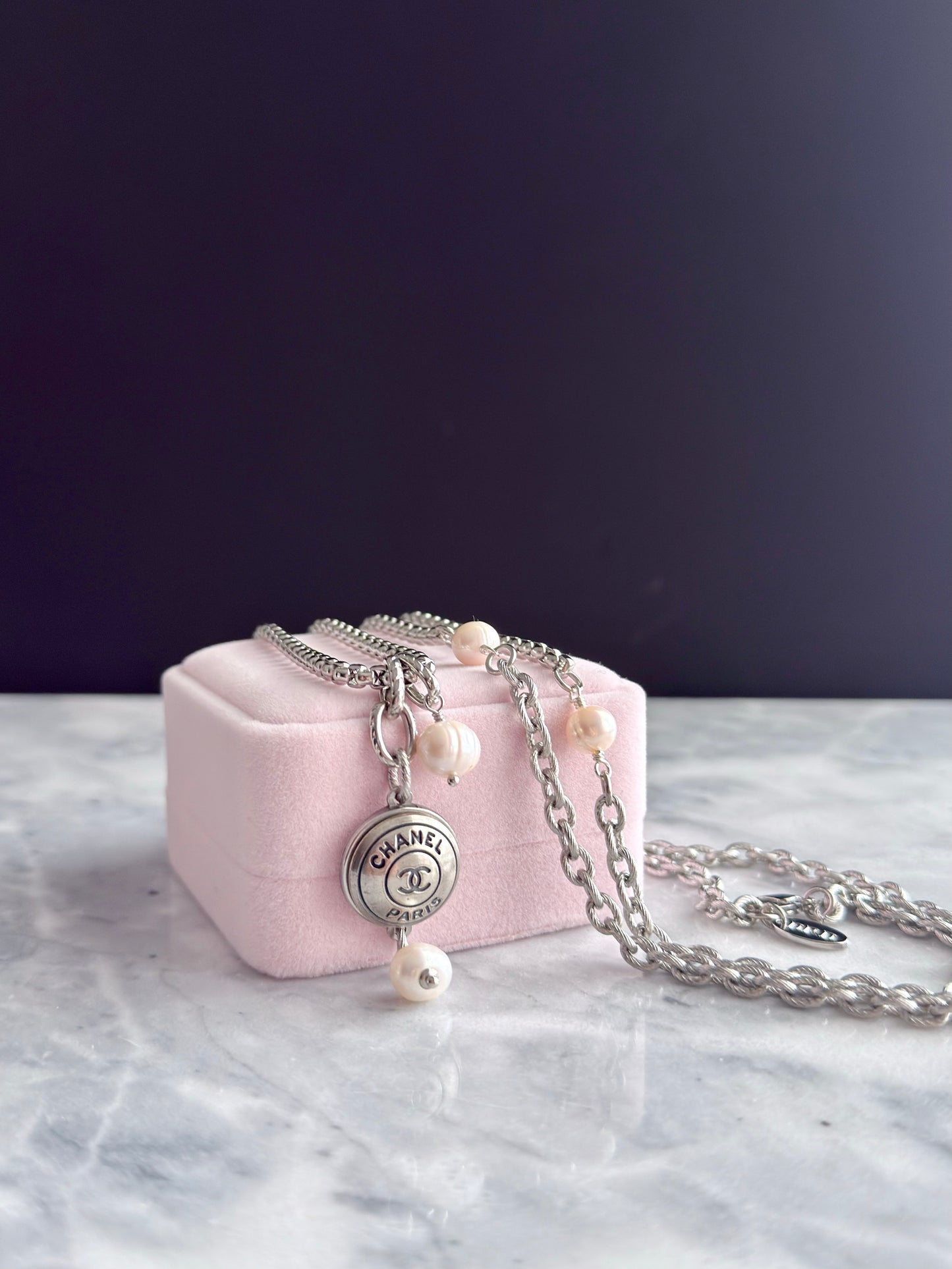 🤍 ONE OF A KIND - Authentic Reworked silver Button Double wrap Necklace