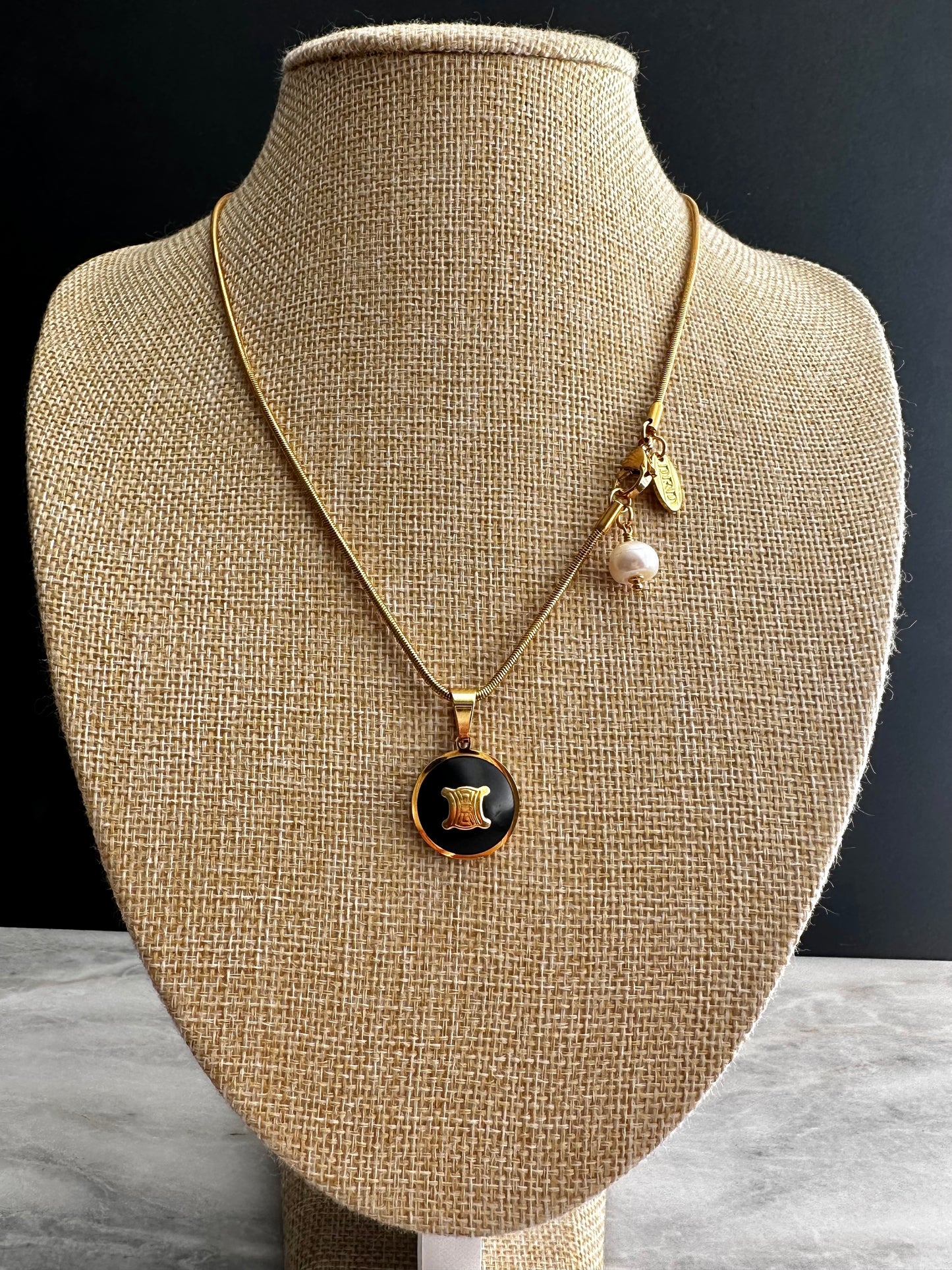 🖤 Vintage Authentic reworked Celine Gold button Necklace