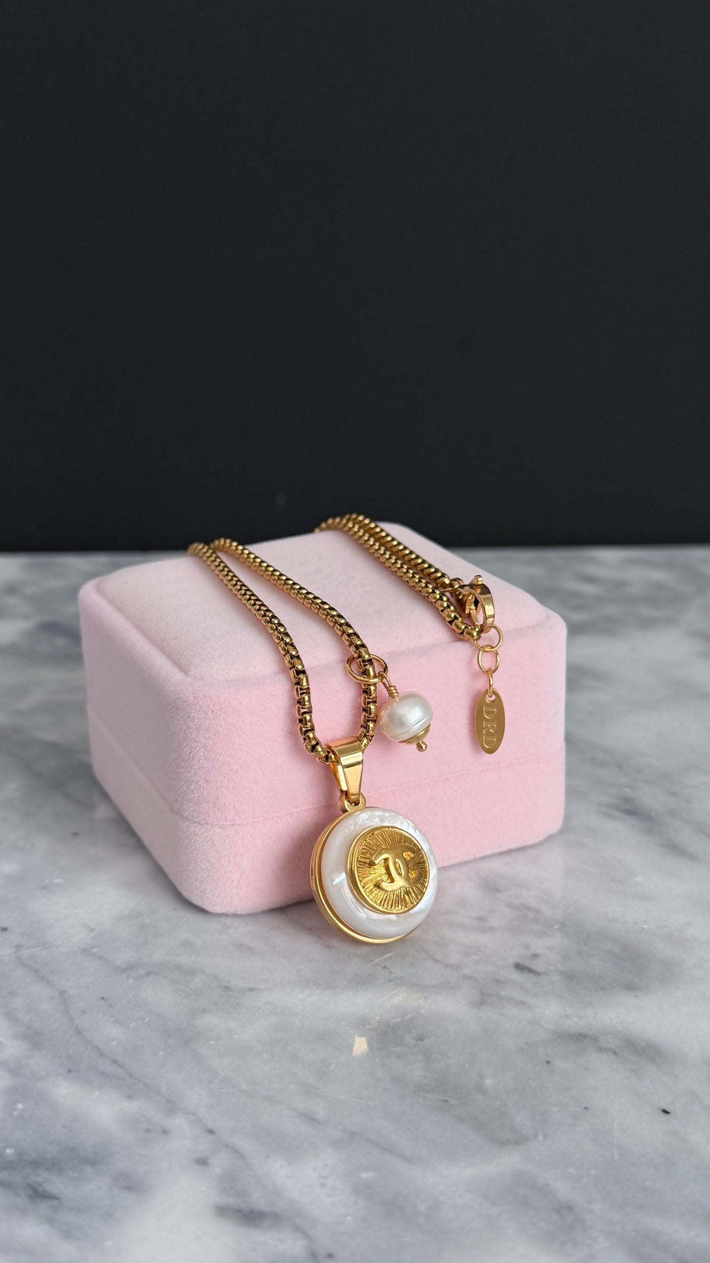 SUPER RARE MOTHER OF PEARL and Vintage Authentic reworked Gold button Necklace