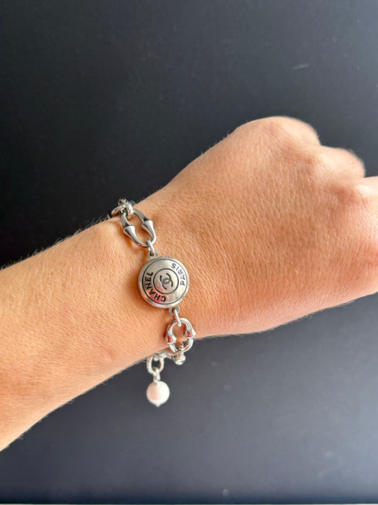 ✨ONE OF A KIND silver reworked button bracelet • large unique non tarnish chain