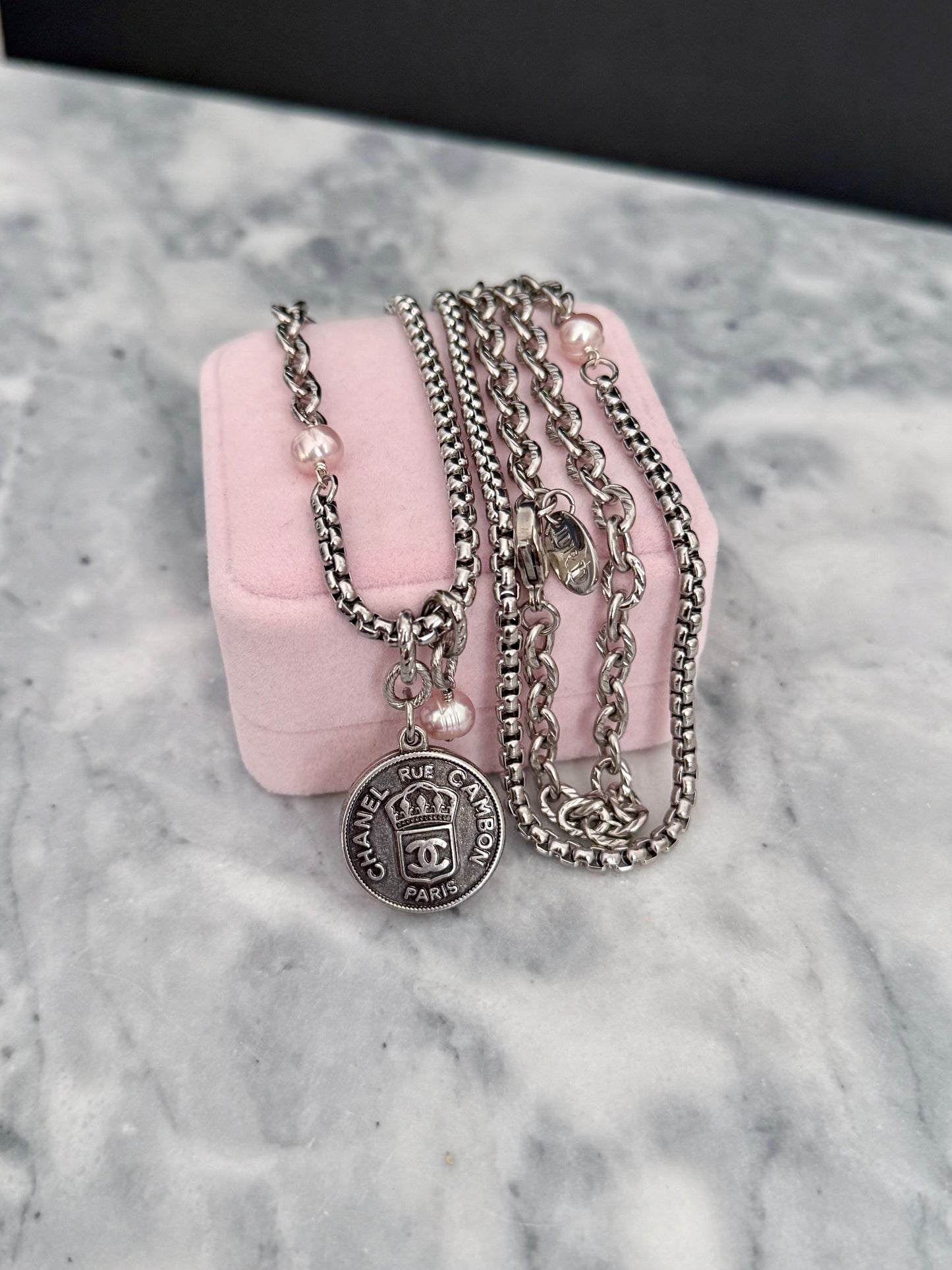 🖤 ONE OF A KIND - Authentic Reworked silver Button Double wrap Necklace