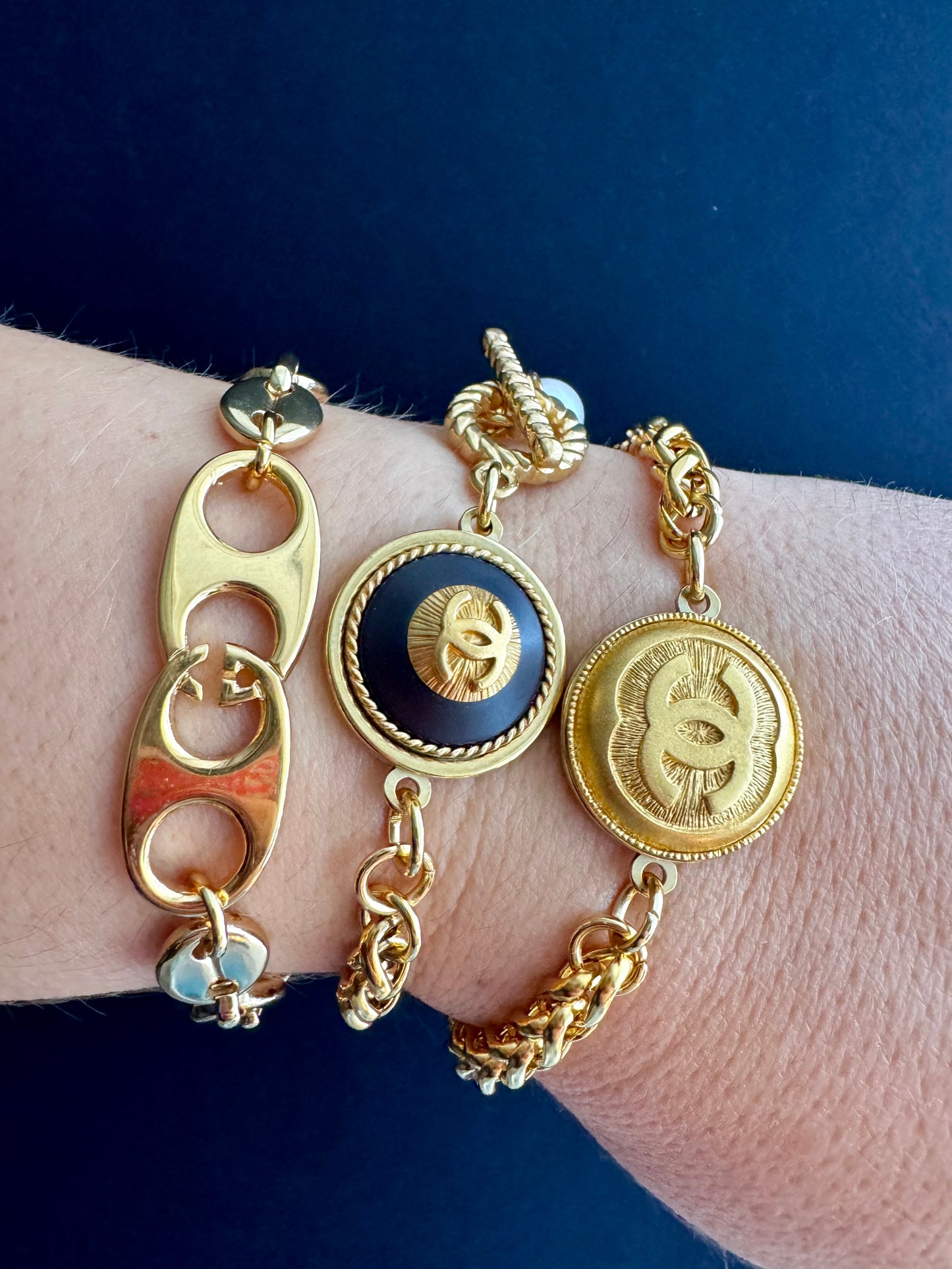 Gold Gucci chunky Authentic Reworked button bracelet