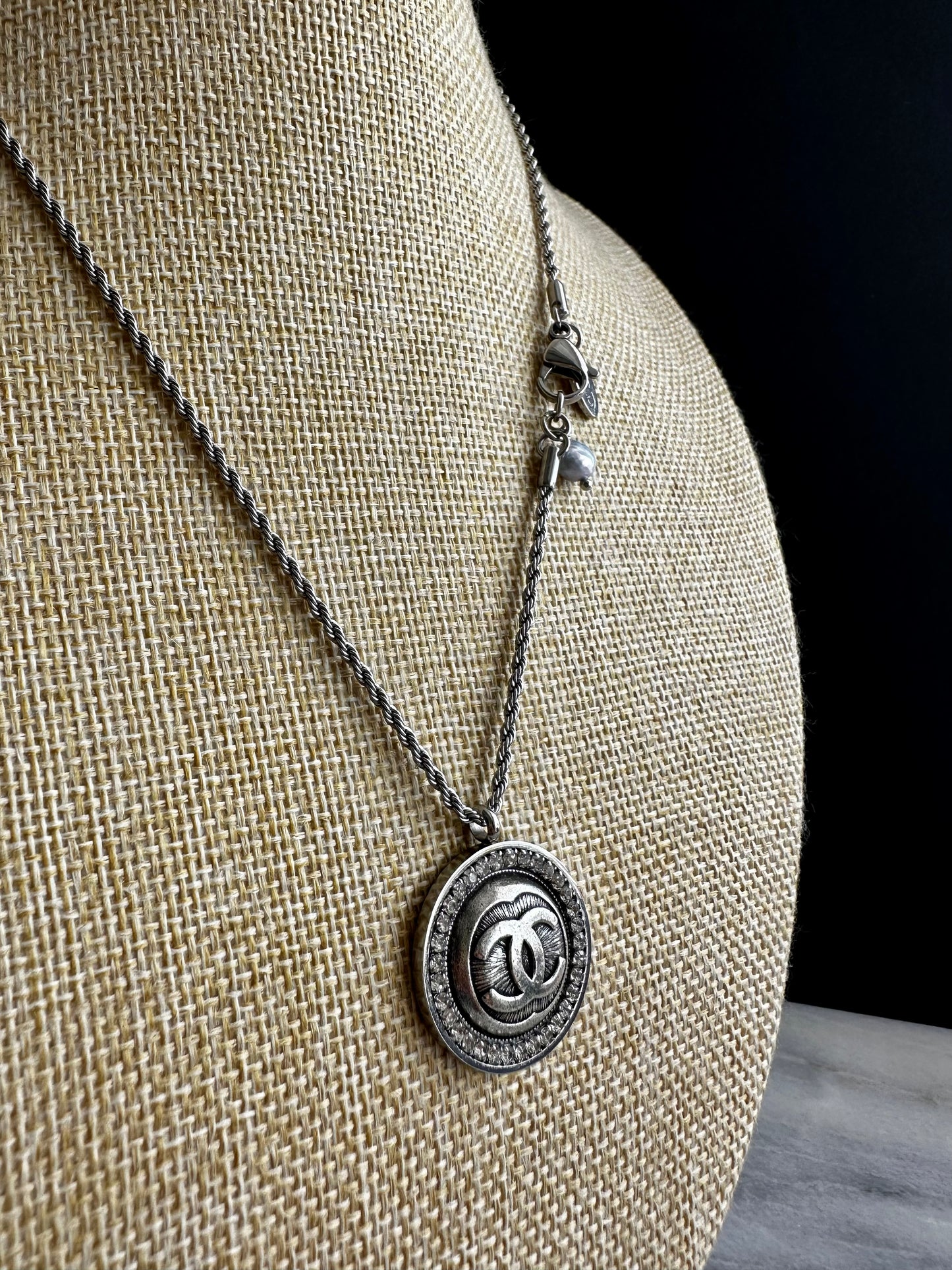 Authentic Reworked silver Button Necklace