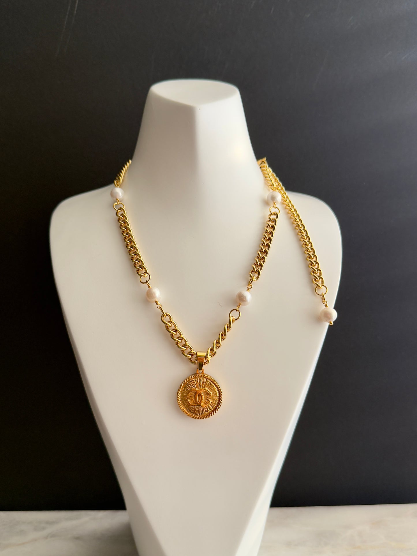 Extremely rare Authentic Reworked gold Button Necklace