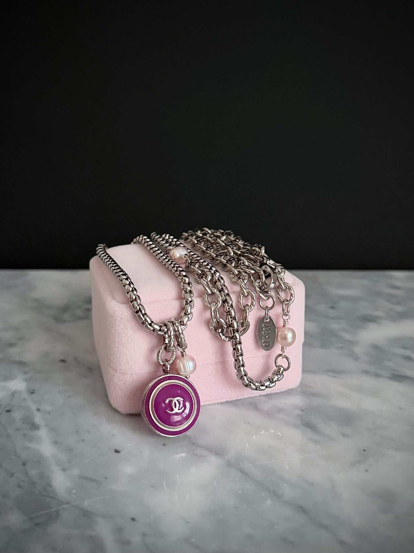 💜 ONE OF A KIND - Authentic Reworked silver Button Double wrap Necklace