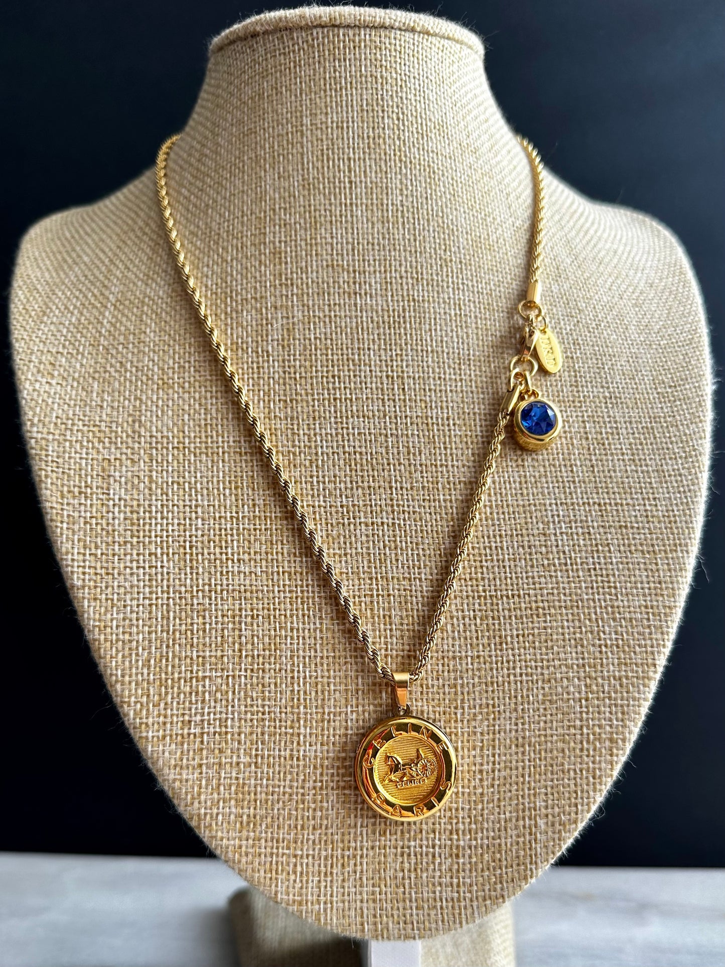 💙 Vintage Authentic reworked Celine Gold button Necklace