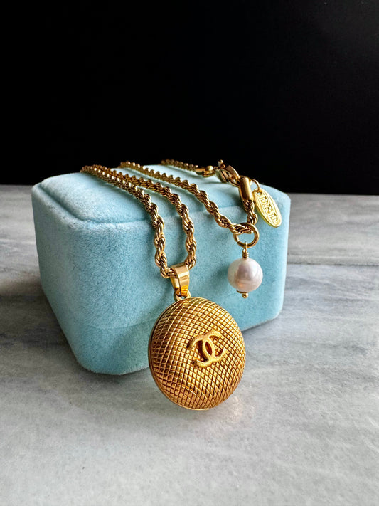 Large RARE Vintage Authentic reworked Gold button Necklace