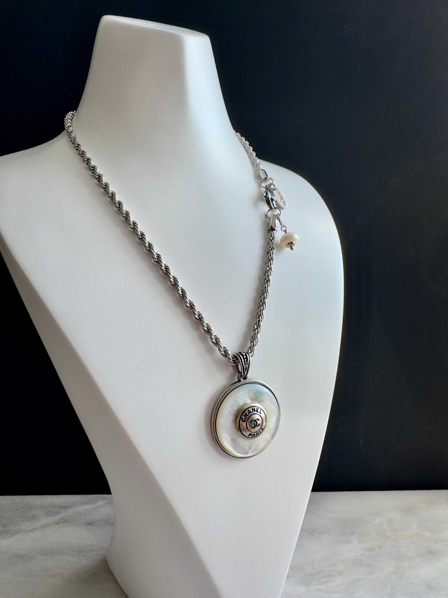 MOTHER OF PEARL One of a kind Authentic Reworked button necklace