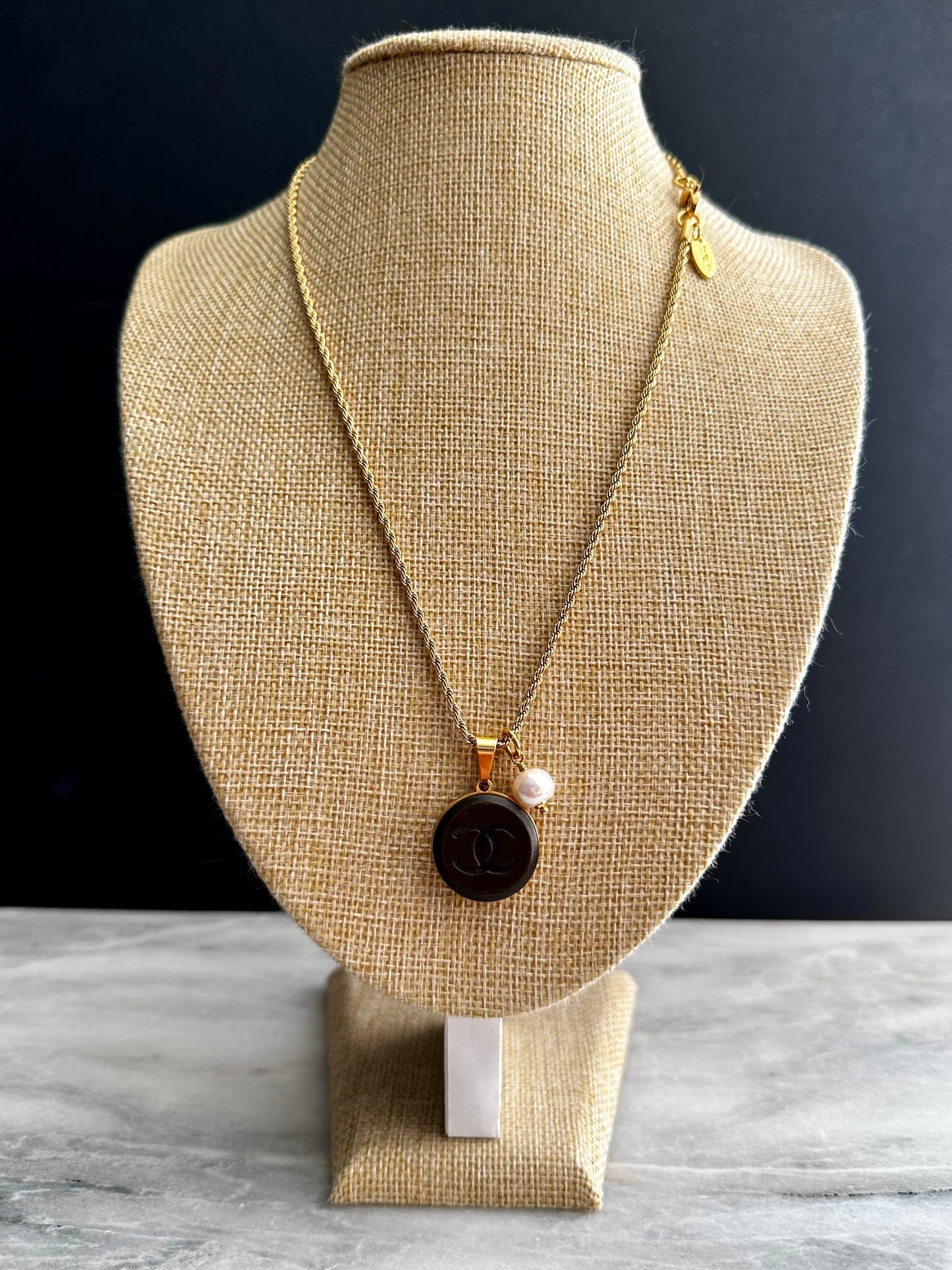 Large Vintage Authentic reworked Antique Gold button Necklace