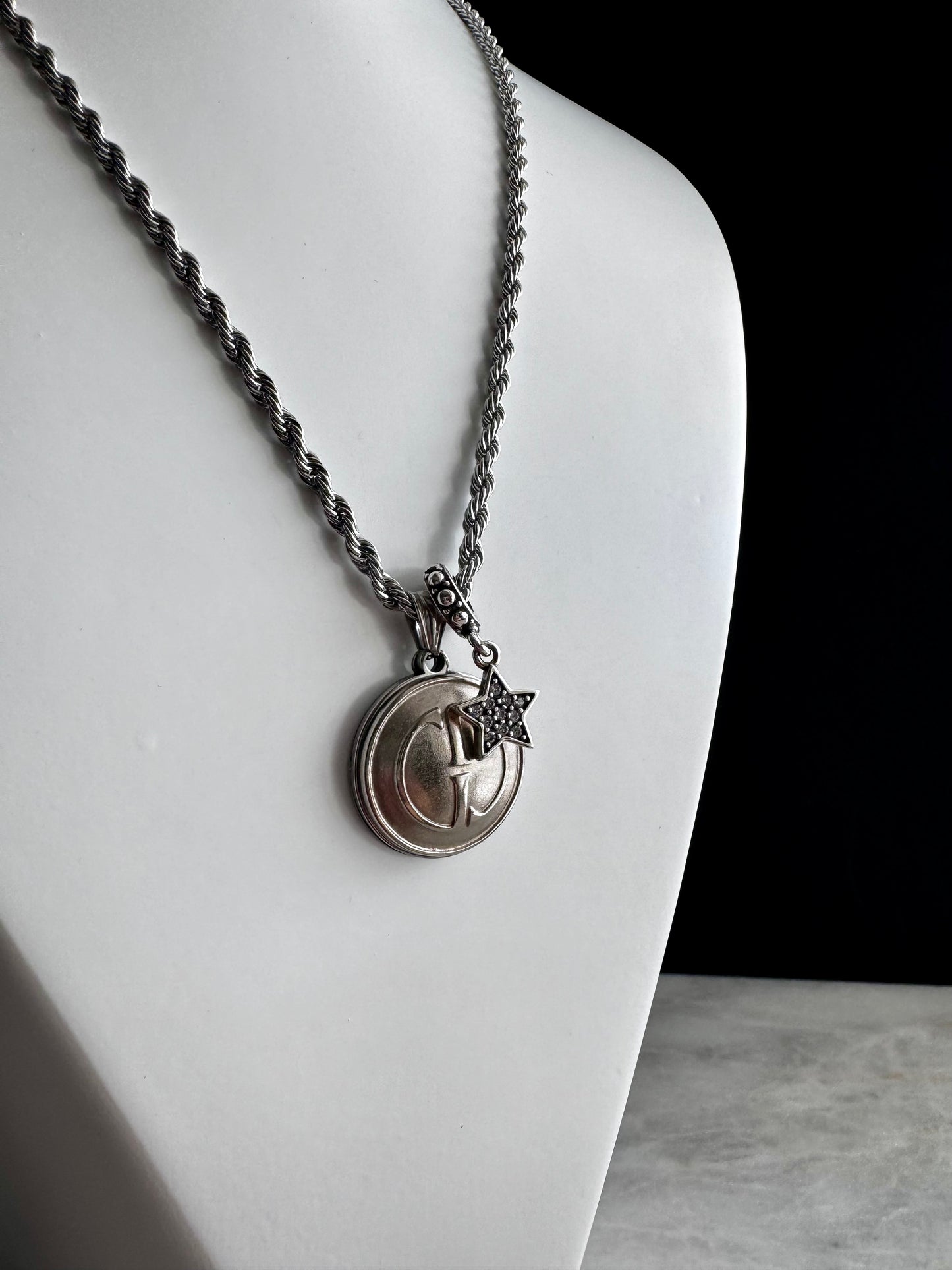 Authentic Reworked silver Gucci Button made with a leather necklace