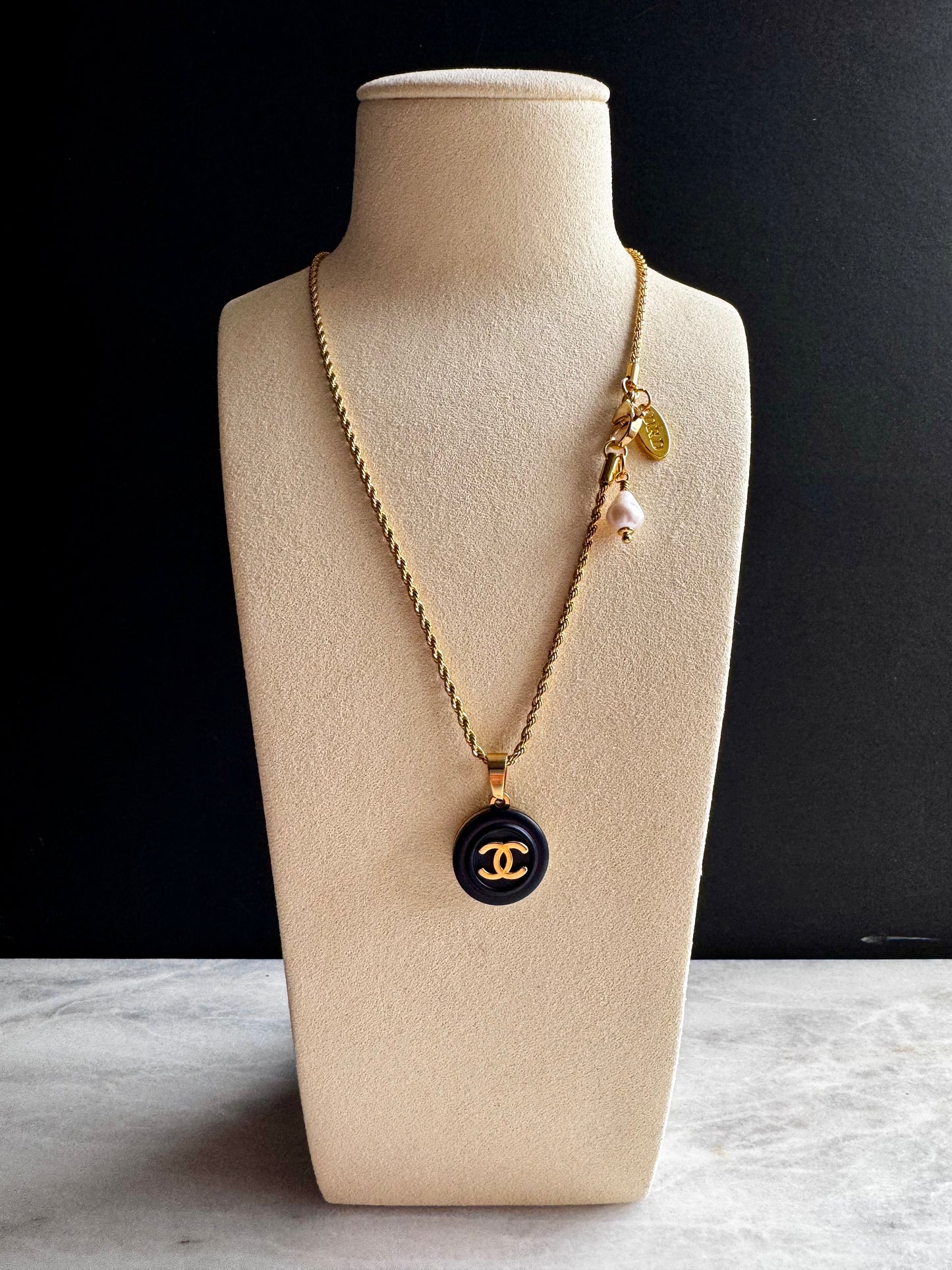 Small Vintage Authentic reworked Gold button Necklace