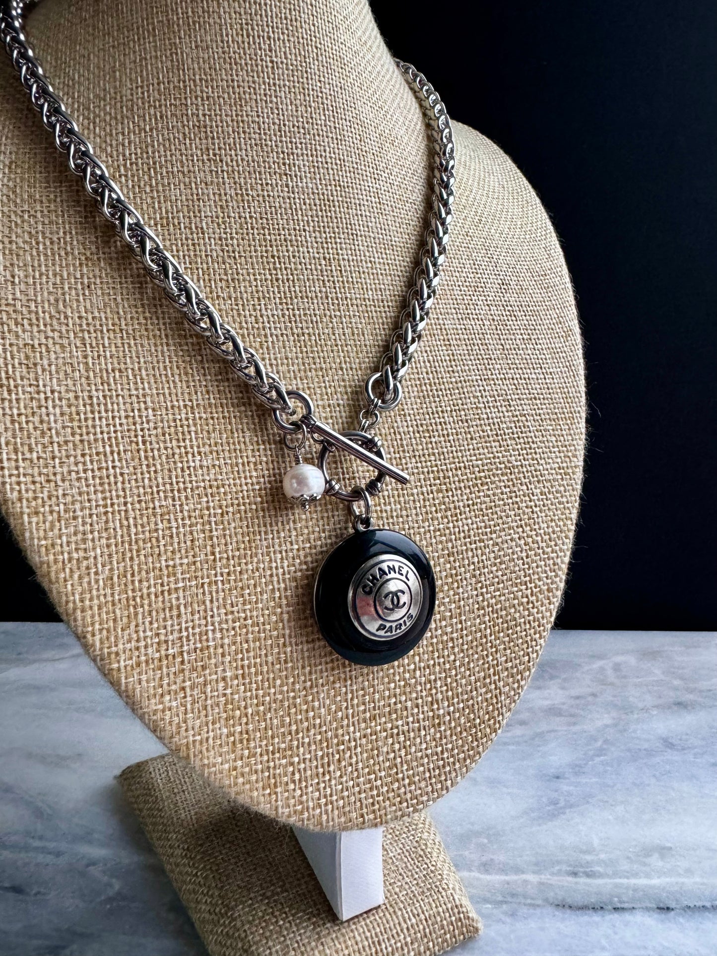 Black onyx One of a kind Authentic Reworked button necklace