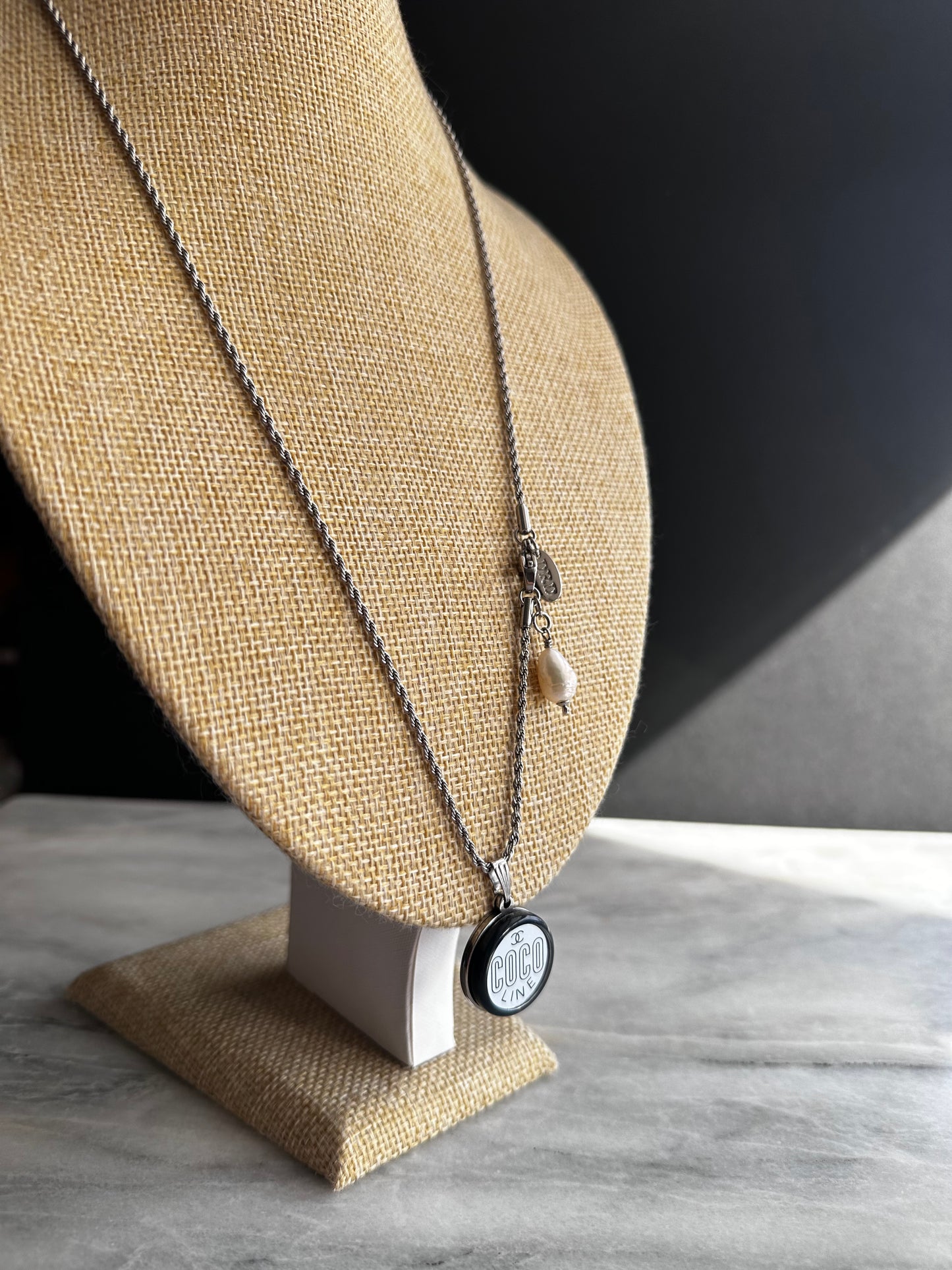 Authentic Reworked long silver Button Necklace