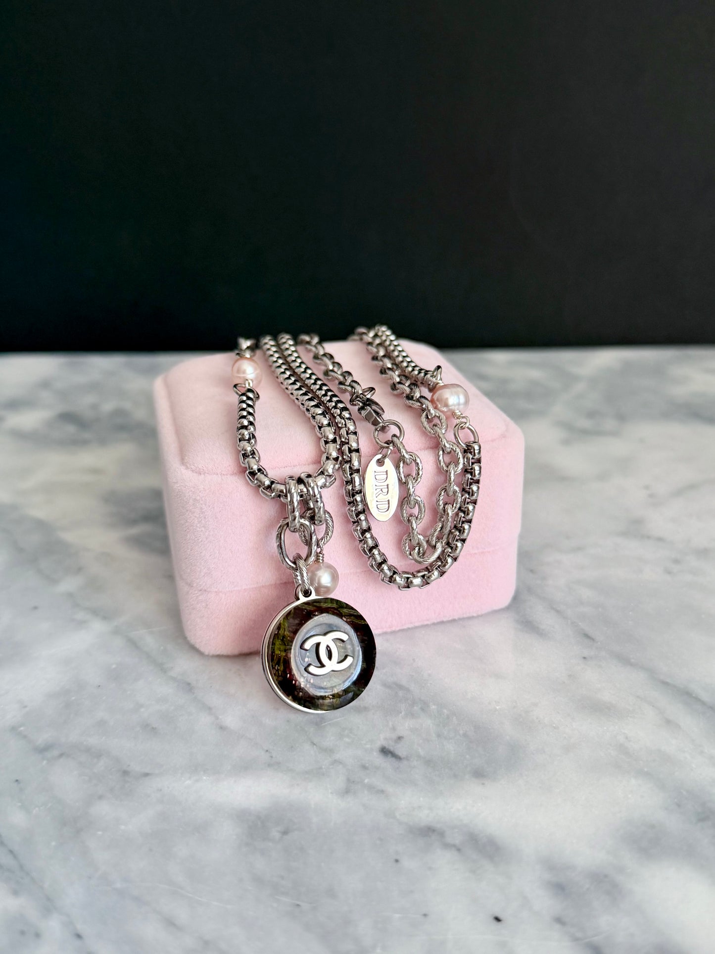 💚 ONE OF A KIND - Authentic Reworked silver Button Double wrap necklace