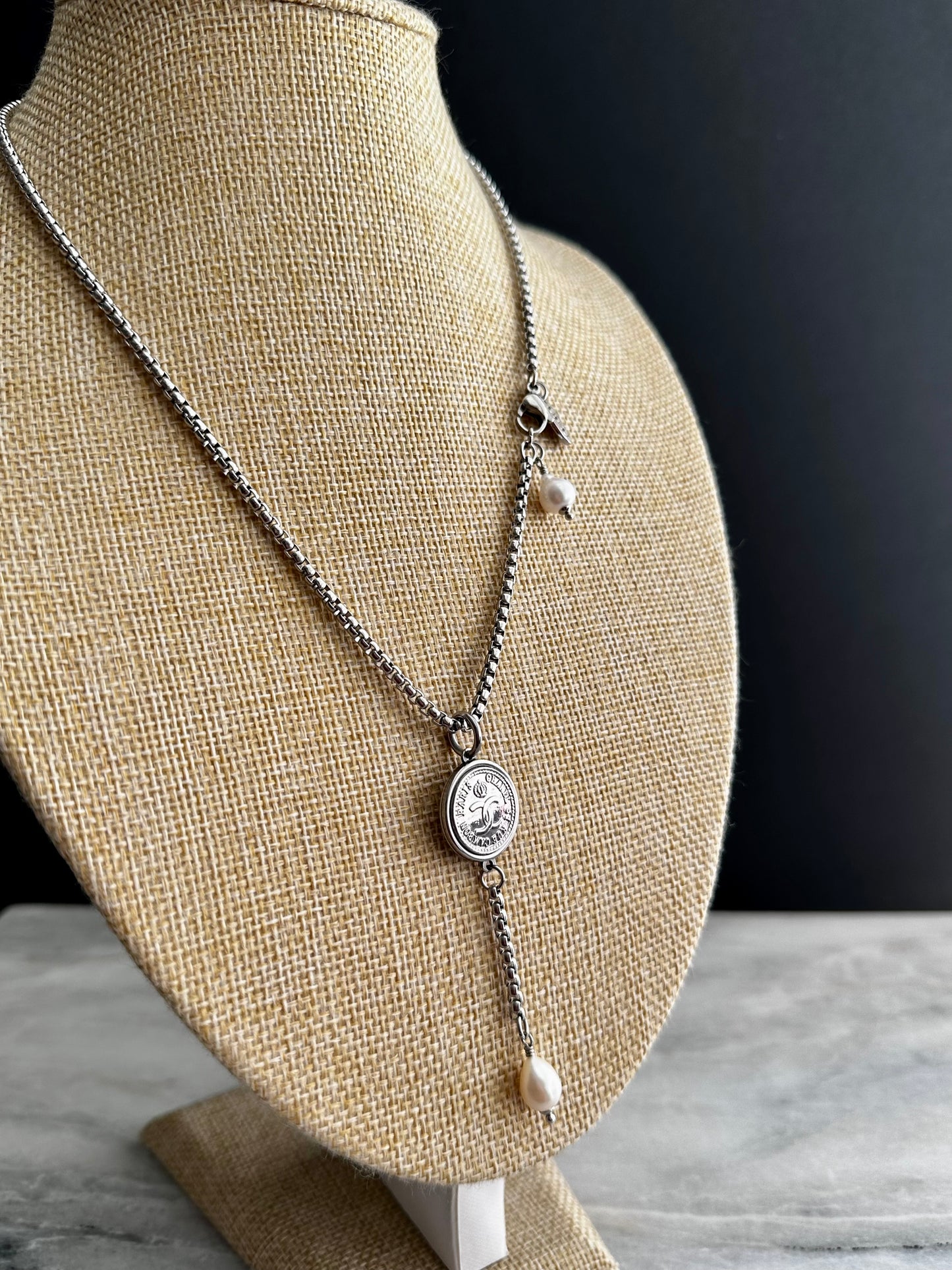 Delicate Authentic Reworked silver Button Necklace