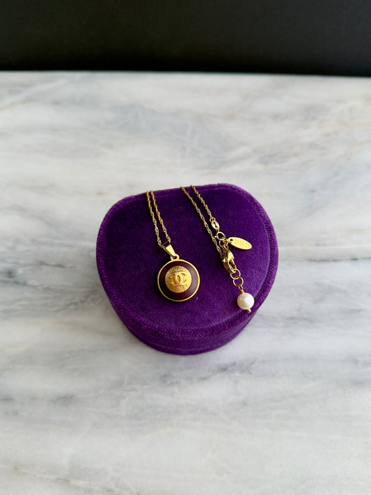 Delicate dark brown Vintage Authentic reworked Gold button Necklace