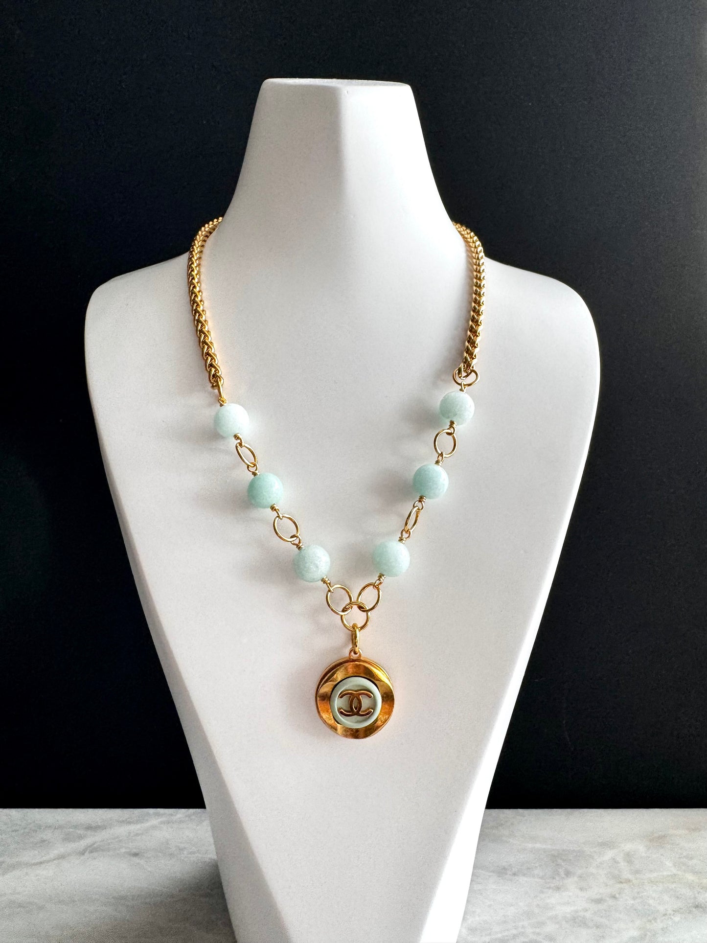 Vintage Authentic Antique gold CHANEL Necklace with turquoise beads • SUPER RARE ONE OF A KIND PIECE