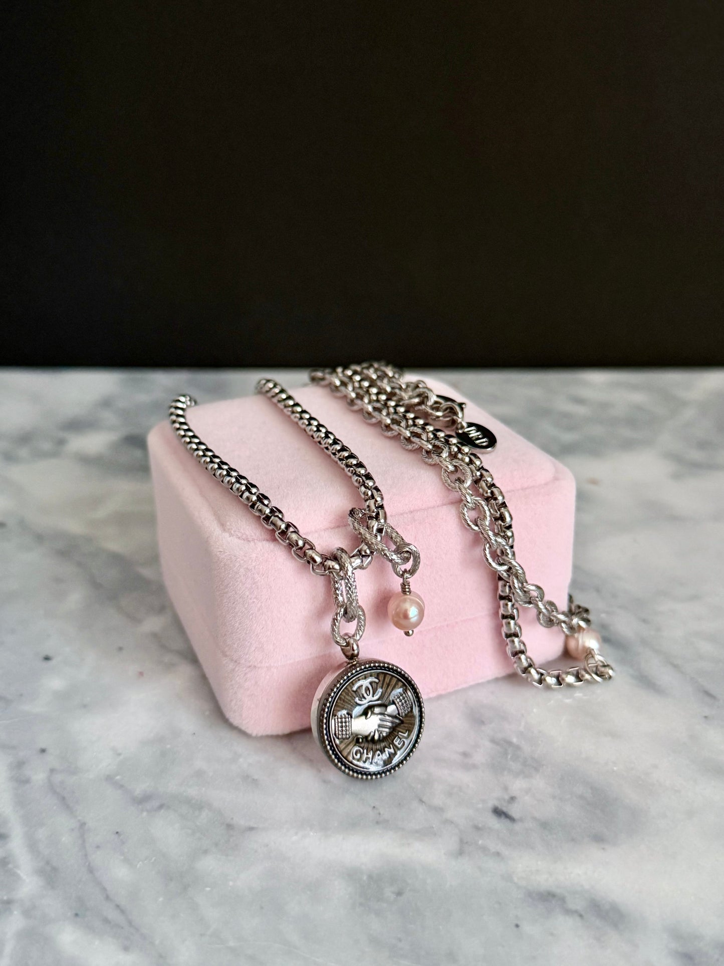 ✨ ONE OF A KIND - Authentic Reworked silver Button Double wrap Necklace