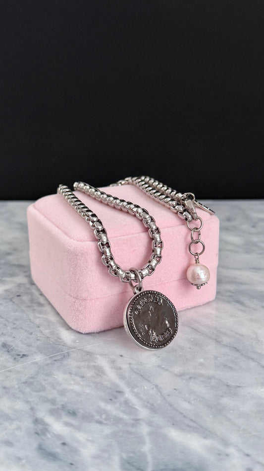 🤍 ONE OF A KIND - Authentic Reworked silver Button Double wrap Necklace