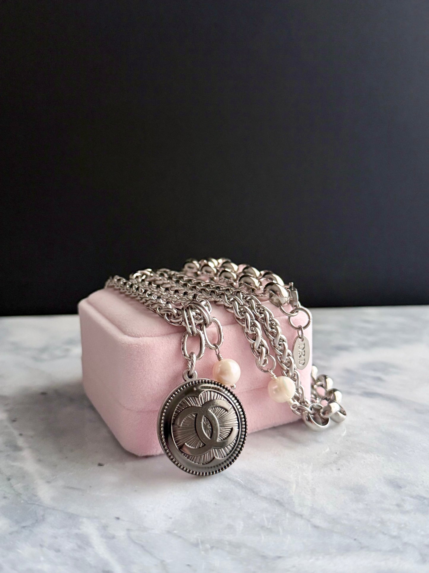 🖤 HUGE ONE OF A KIND - Authentic Reworked silver Button Double wrap Necklace