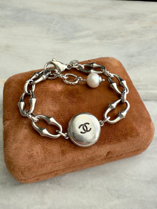 ✨ONE OF A KIND silver reworked button bracelet • large unique non tarnish chain