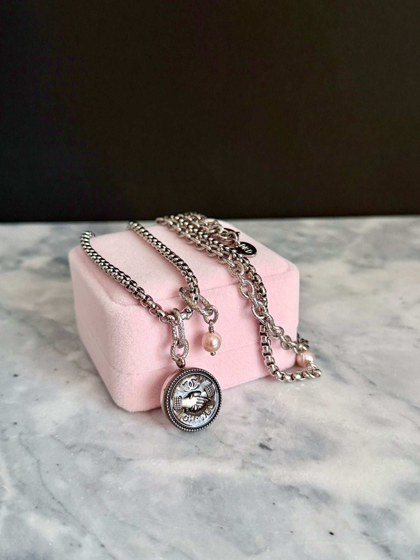 ✨ ONE OF A KIND - Authentic Reworked silver Button Double wrap Necklace