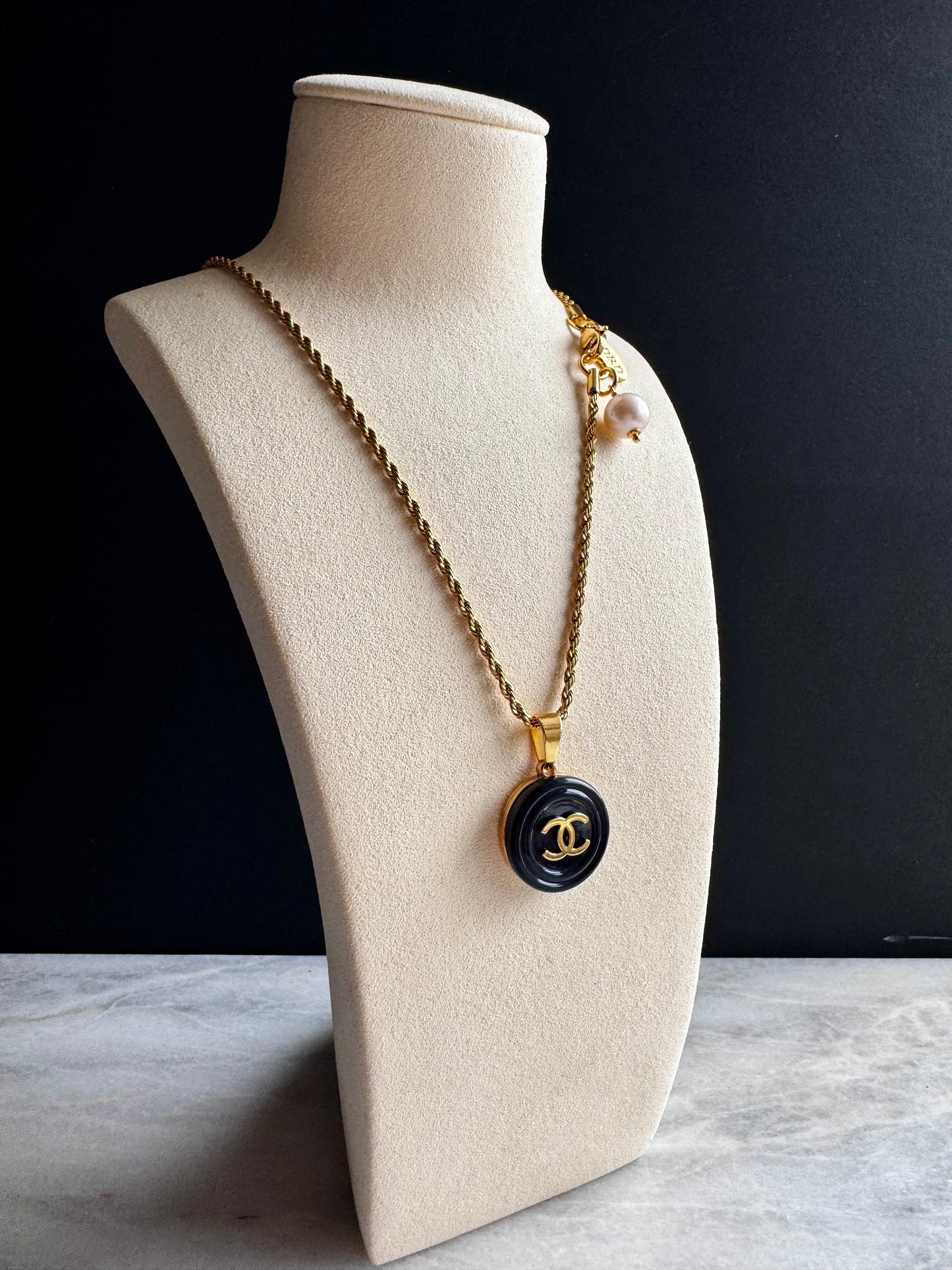 Large Vintage Authentic reworked Gold button Necklace