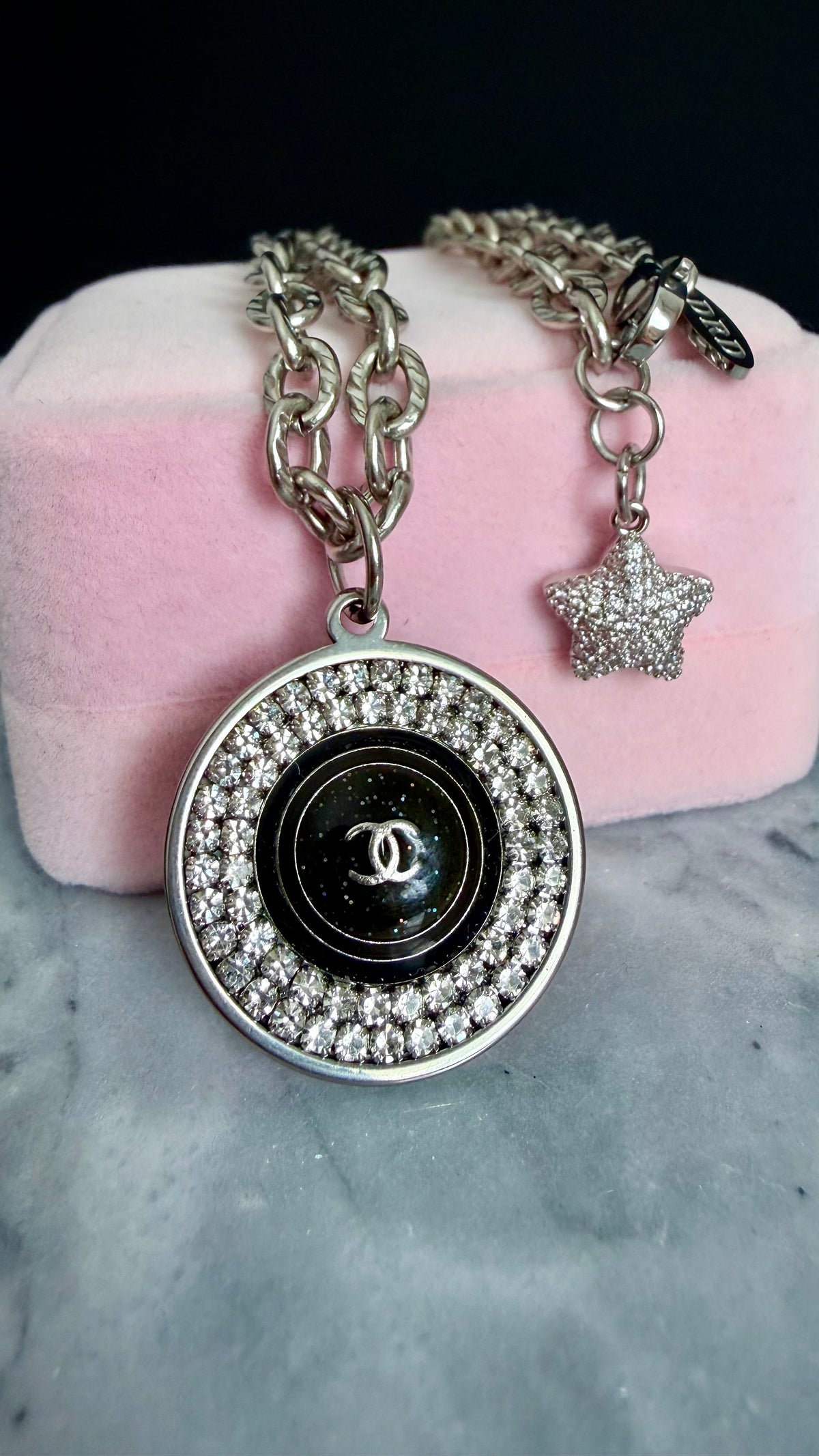 ✨ RARE Large Vintage Authentic reworked silver button Necklace