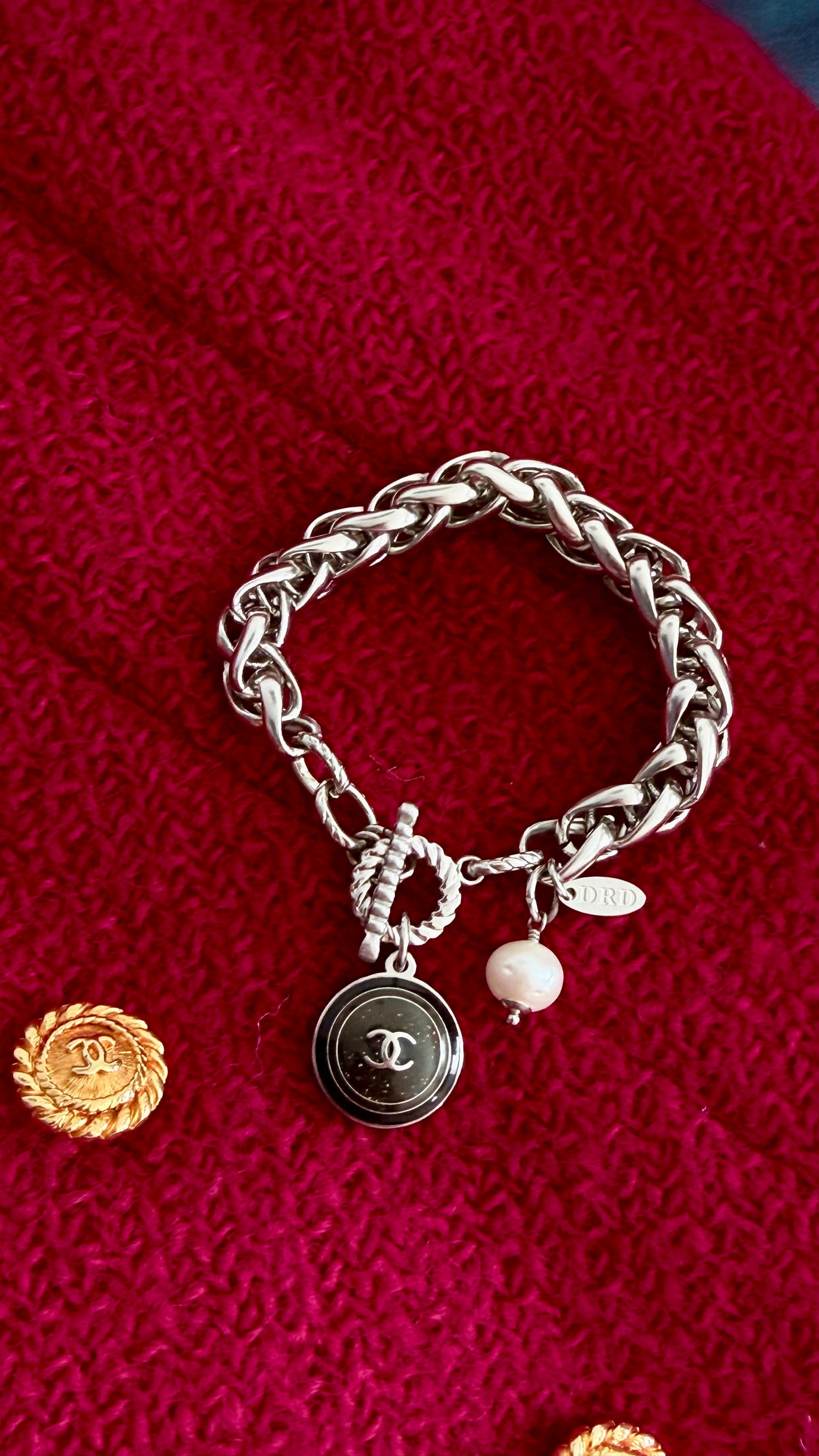 Silver chunky Authentic Reworked button bracelet