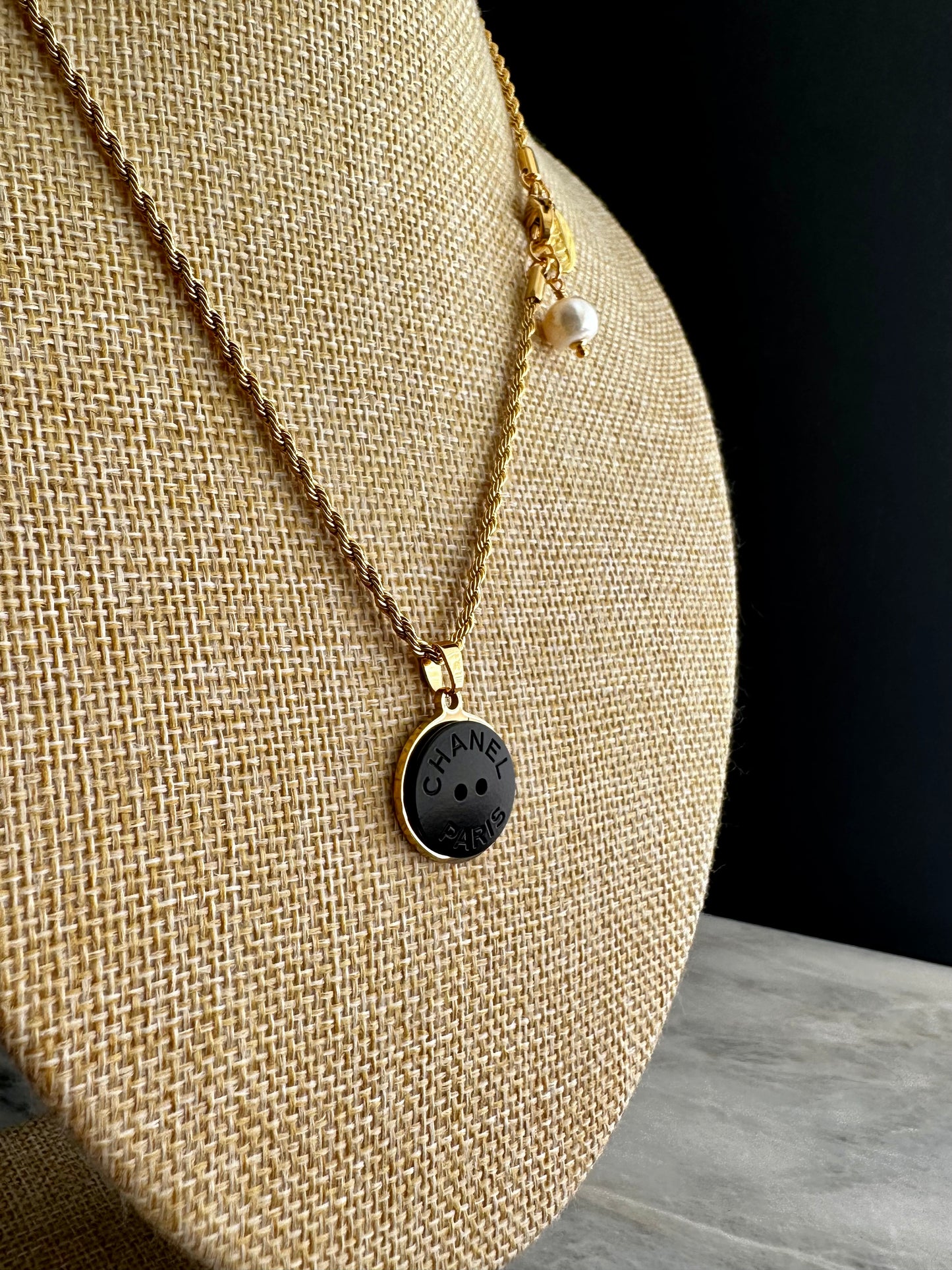 Vintage Authentic reworked gold button Y lariat Necklace