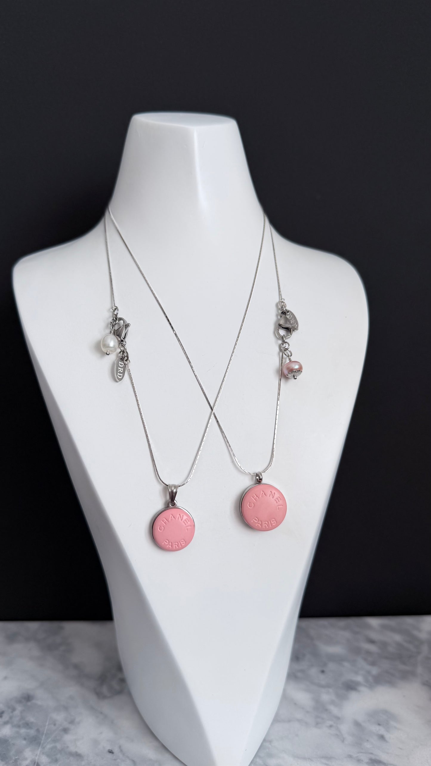 🌸 Reworked Authentic sterling silver button necklace with sterling silver chain - SMALLER SIZE WITH WHITE PEARL