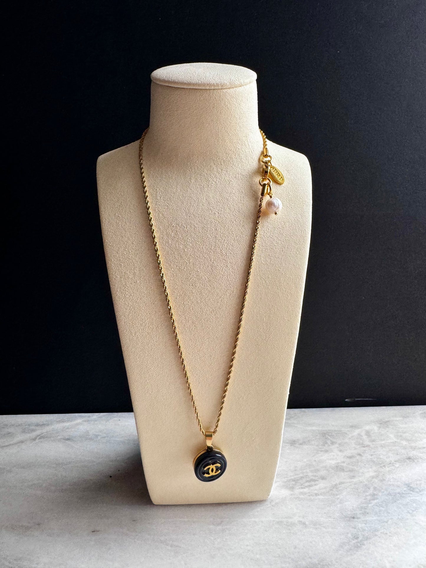 Small Vintage Authentic reworked Gold button Necklace