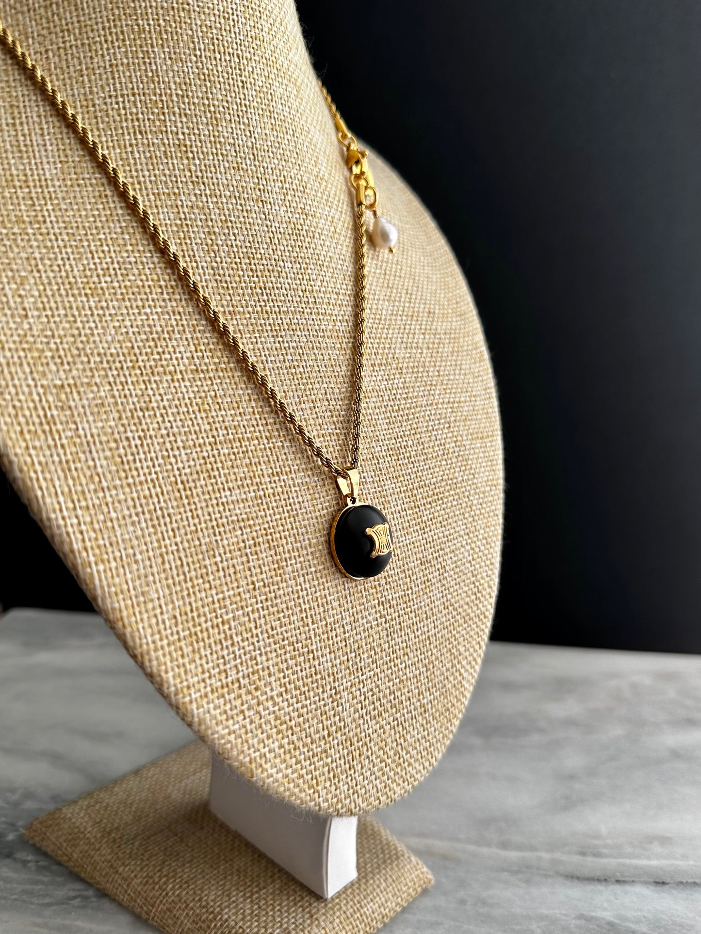 🖤 Vintage Authentic reworked Celine Gold button Necklace