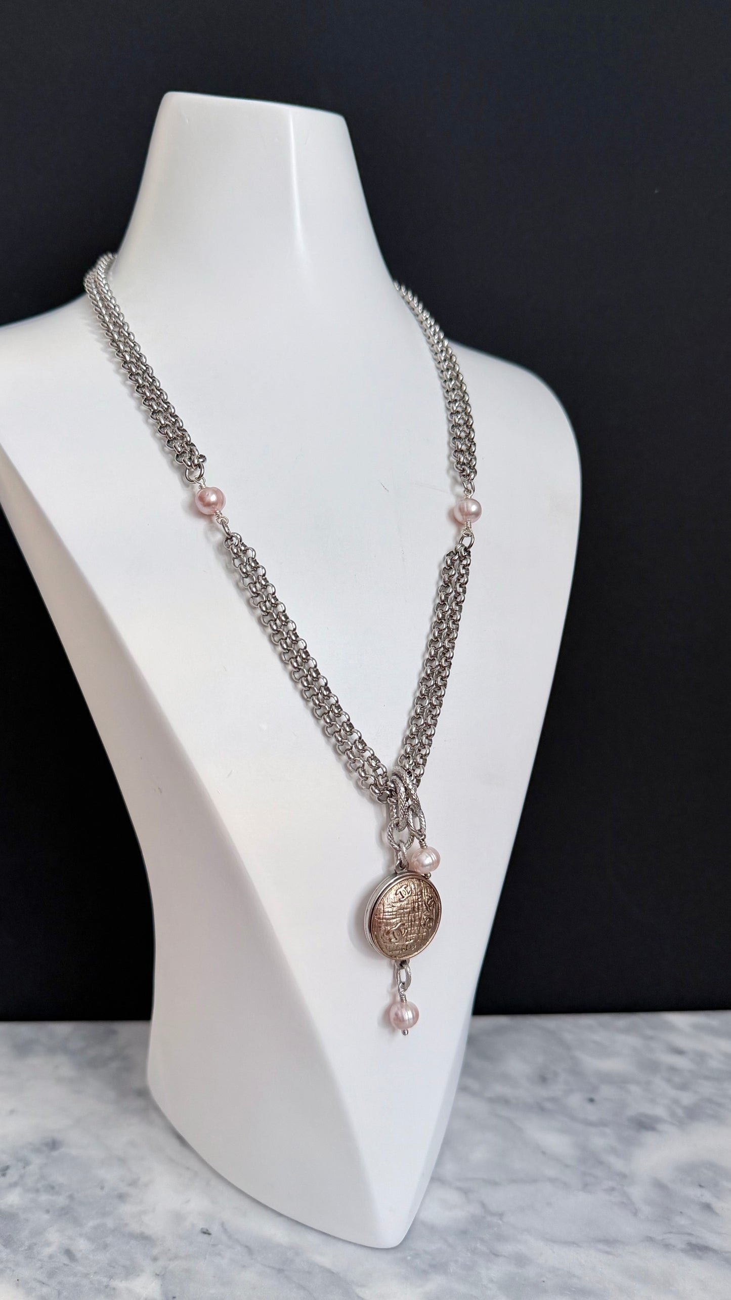 ✨ MIXED METAL Extremely rare Authentic Reworked silver Button Necklace