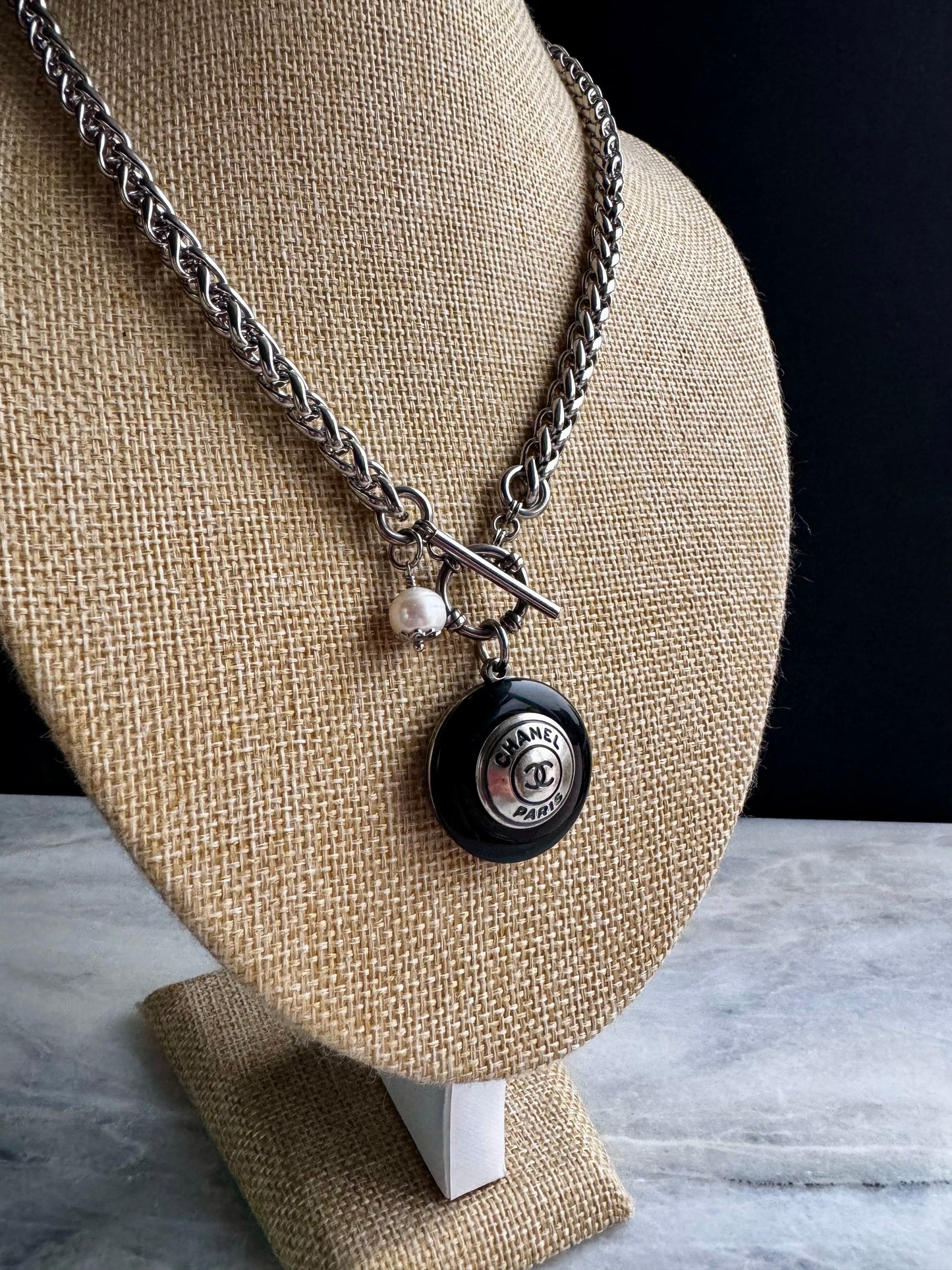 Black onyx One of a kind Authentic Reworked button necklace