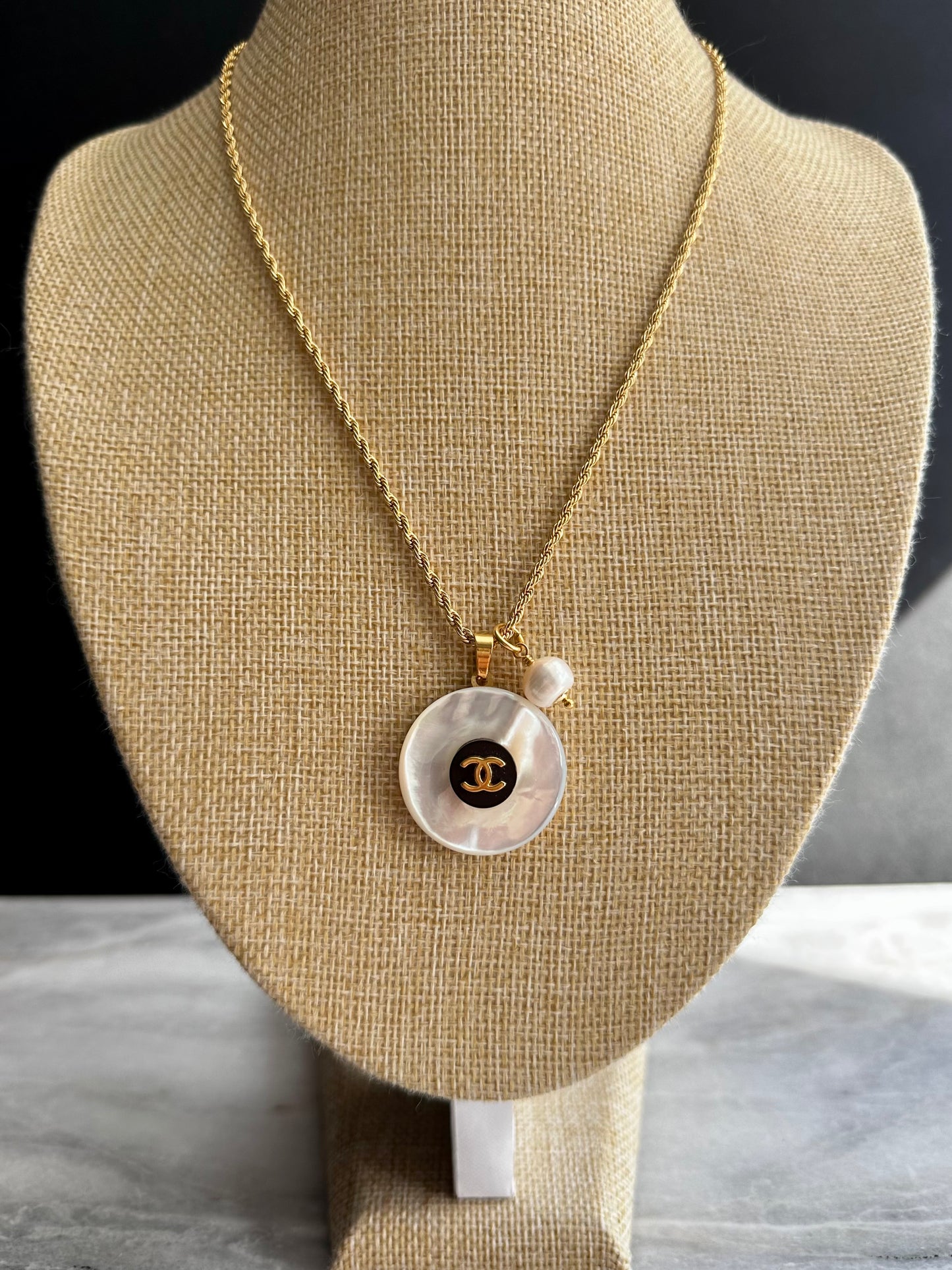 MOTHER OF PEARL One of a kind pearl and Authentic Reworked button necklace